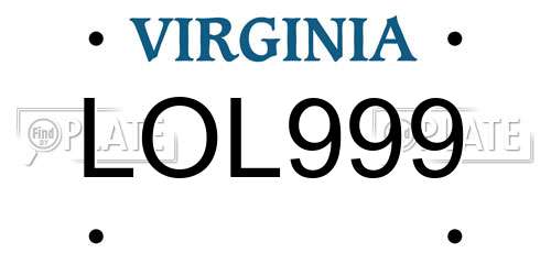 LOL999 Virginia License Plate