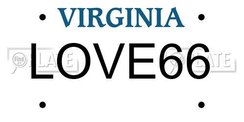 LOVE66 Virginia License Plate