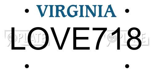 LOVE718 Virginia License Plate