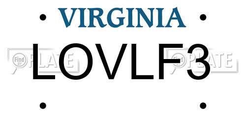 LOVLF3 Virginia License Plate