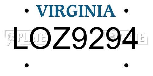 LOZ9294 Virginia License Plate