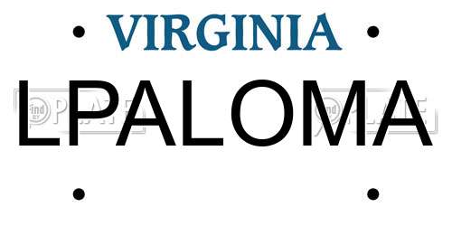 LPALOMA Virginia License Plate