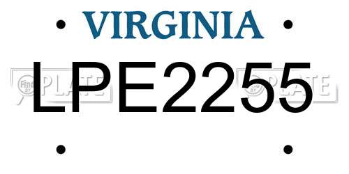 LPE2255 Virginia License Plate