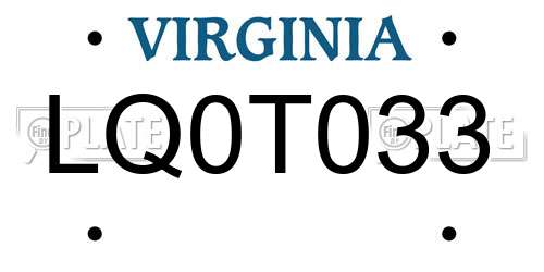 LQ0T033 Virginia License Plate