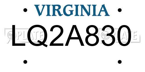 LQ2A830 Virginia License Plate