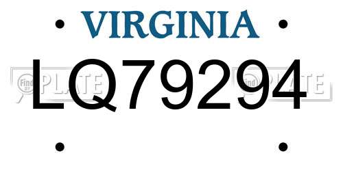LQ79294 Virginia License Plate