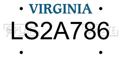 LS2A786 Virginia License Plate