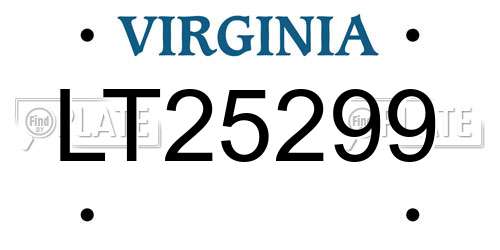 LT25299 Virginia License Plate