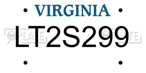LT2S299 Virginia License Plate