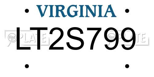 LT2S799 Virginia License Plate