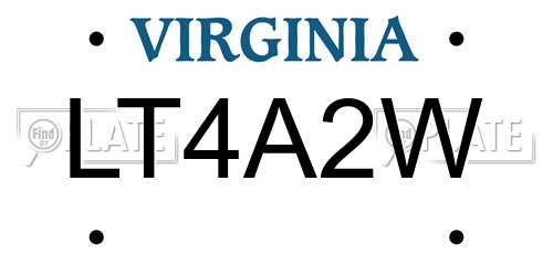LT4A2W Virginia License Plate