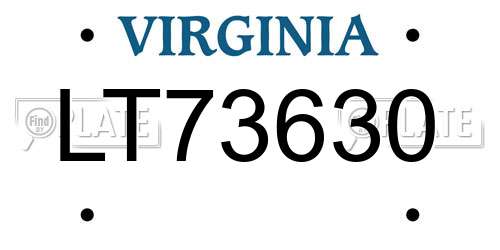 LT73630 Virginia License Plate