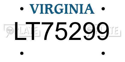 LT75299 Virginia License Plate