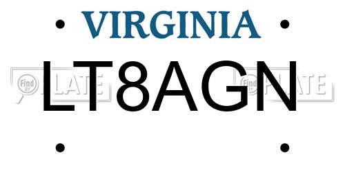 LT8AGN Virginia License Plate