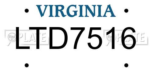 LTD7516 Virginia License Plate