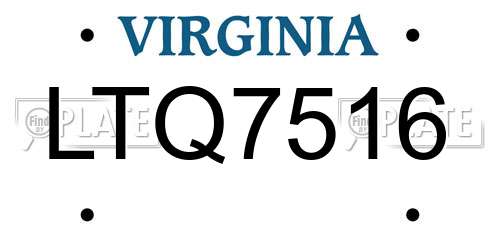 LTQ7516 Virginia License Plate