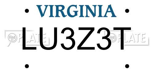 LU3Z3T Virginia License Plate