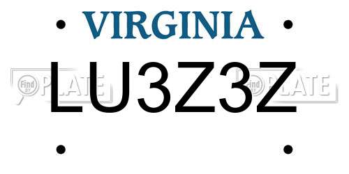 LU3Z3Z Virginia License Plate