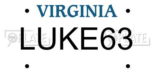 LUKE63 Virginia License Plate