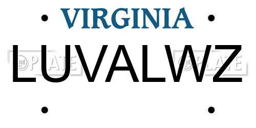 LUVALWZ Virginia License Plate