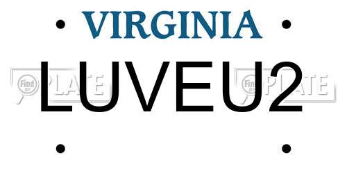 LUVEU2 Virginia License Plate