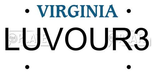 LUVOUR3 Virginia License Plate