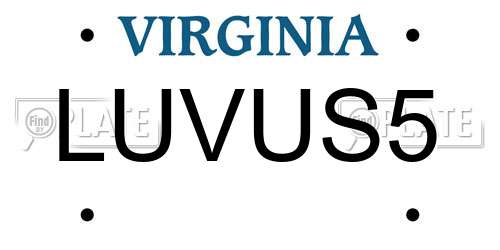 LUVUS5 Virginia License Plate