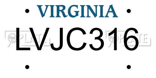 LVJC316 Virginia License Plate