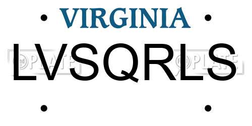 LVSQRLS Virginia License Plate