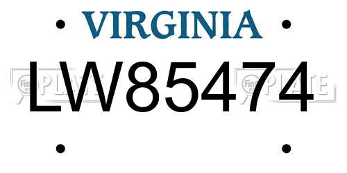 LW85474 Virginia License Plate