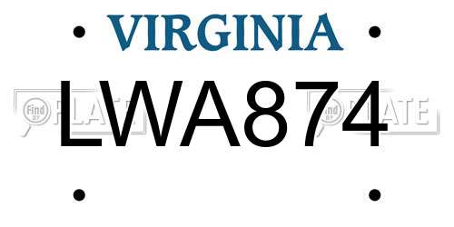 LWA874 Virginia License Plate