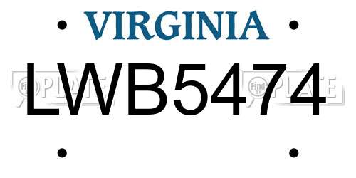 LWB5474 Virginia License Plate