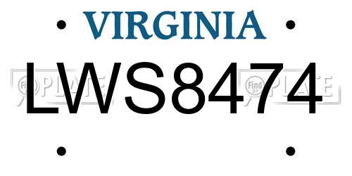 LWS8474 Virginia License Plate