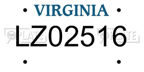 LZ02516 Virginia License Plate