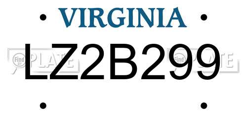 LZ2B299 Virginia License Plate