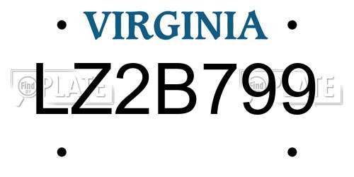 LZ2B799 Virginia License Plate