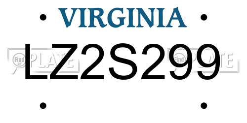 LZ2S299 Virginia License Plate