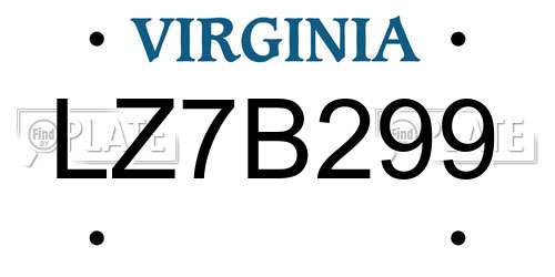 LZ7B299 Virginia License Plate