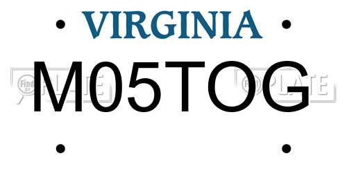 M05TOG Virginia License Plate