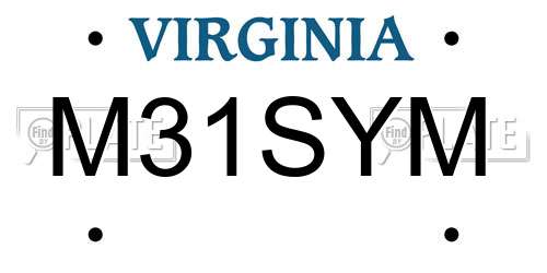 M31SYM Virginia License Plate