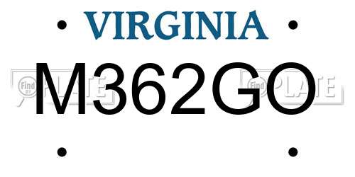 M362GO Virginia License Plate