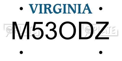 M53ODZ Virginia License Plate