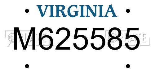 M625585 Virginia License Plate