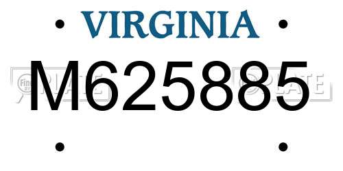 M625885 Virginia License Plate