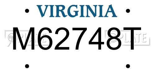M62748T Virginia License Plate