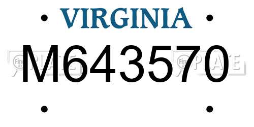 M643570 Virginia License Plate
