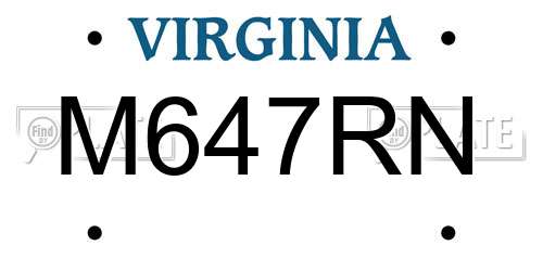 M647RN Virginia License Plate