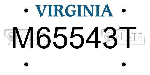 M65543T Virginia License Plate