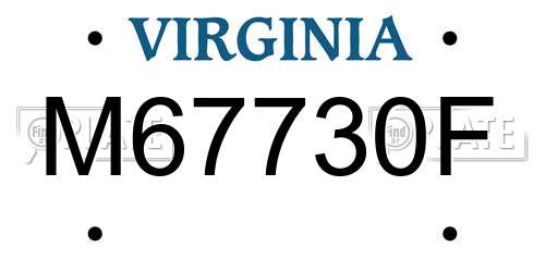 M67730F Virginia License Plate