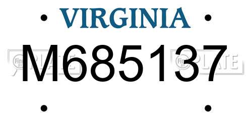 M685137 Virginia License Plate